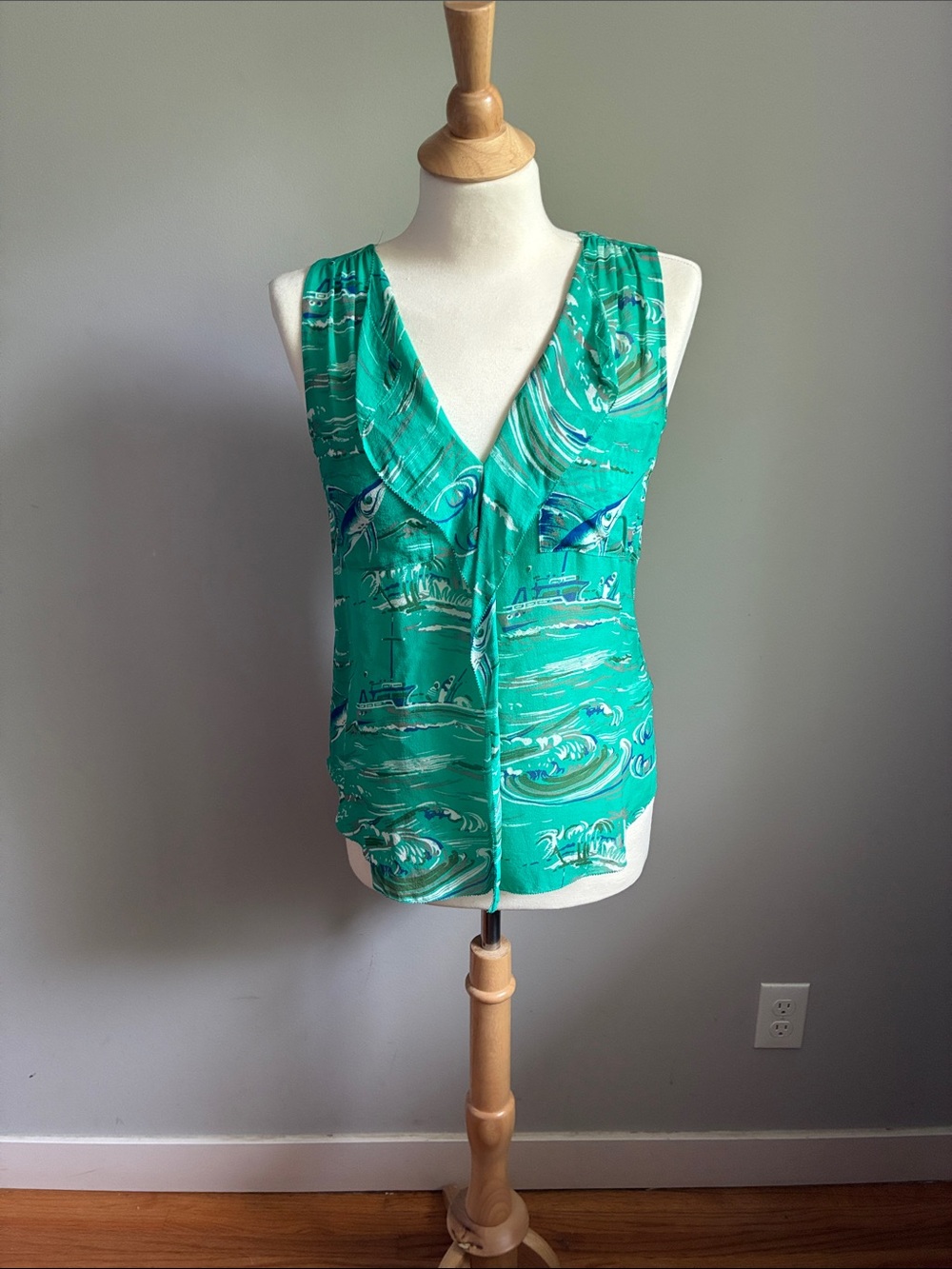 Babaton Green Abstract Print Silk Camisole